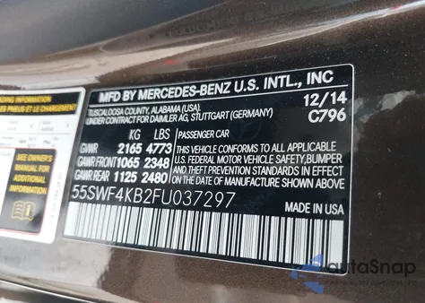 2015 Mercedes-Benz C 300 4Matic/Luxury 4Matic/Sport 4Matic из США, поврежденный, VIN 55SWF4KB2FU037297